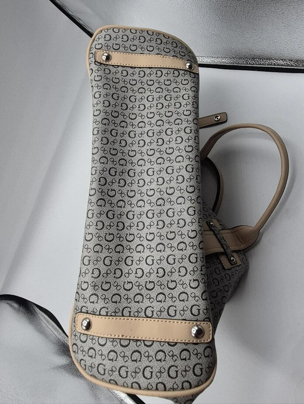 GUESS Beige and Gray Signature Satchel